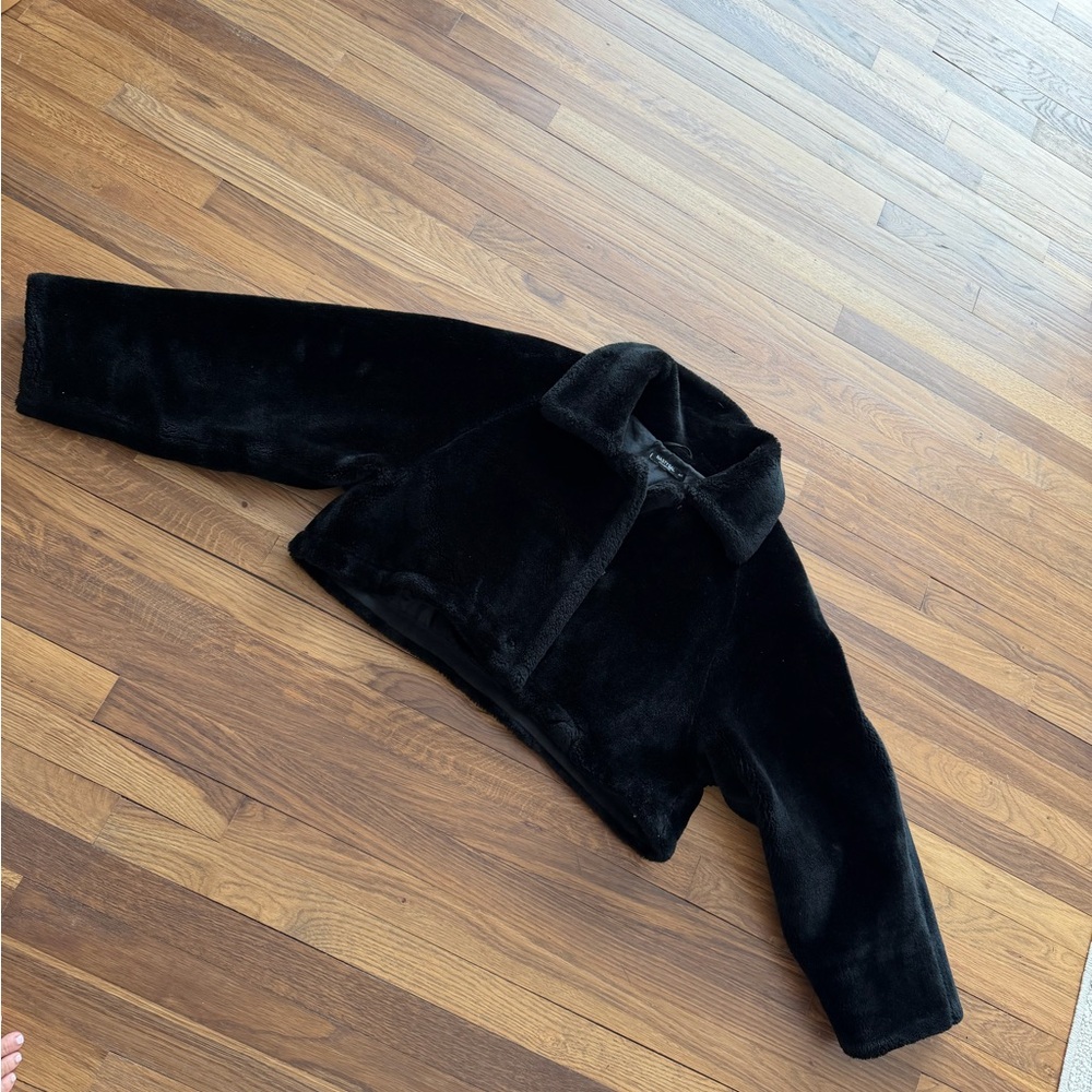 Nasty Gal cropped Black Faux Fur Puffer Jacket